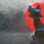 art class painting red sun black cat